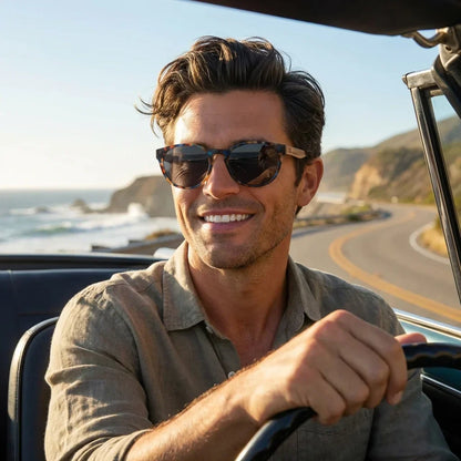 Chiloé 110 Carey round polarized sunglasses in bio-acetate and natural wood · ReFramed, photo 21 of 26