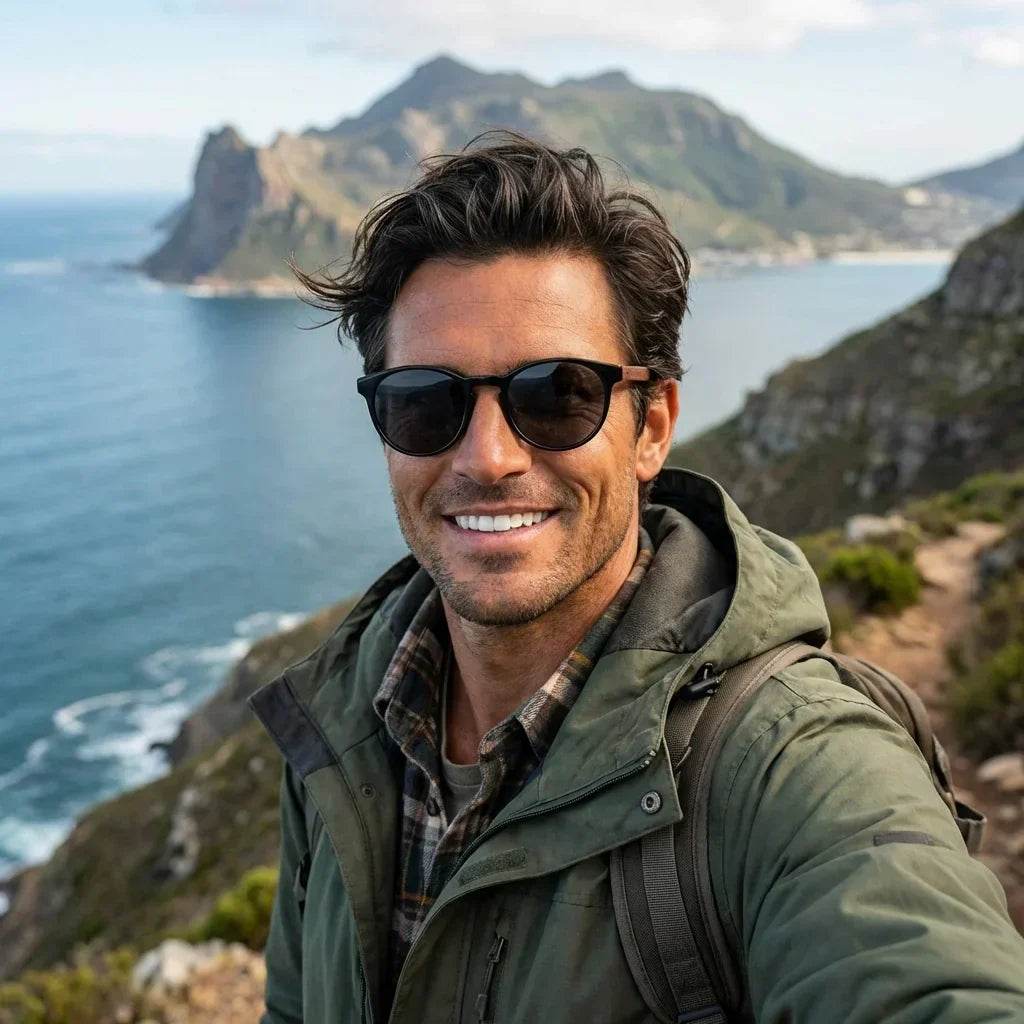 Chiloé 220 Round Polarized Sunglasses in Bio-Acetate & Wood