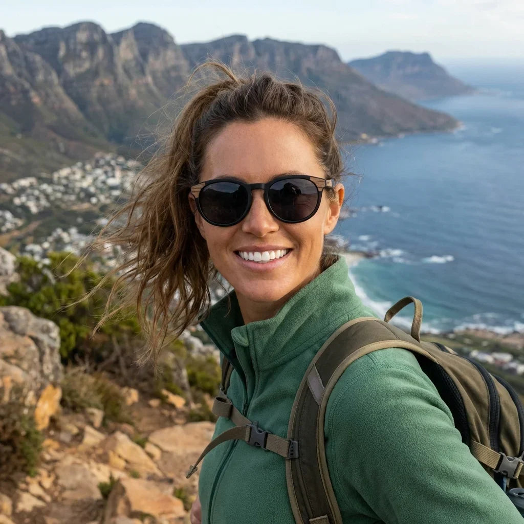 Chiloé 0084 Round Polarized Sunglasses in Bio-Acetate and Natural Wood