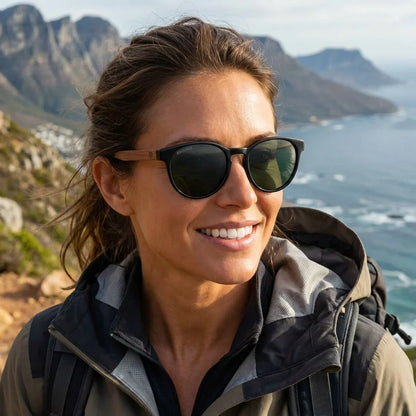 Chiloé 220 Round Polarized Sunglasses in Bio-Acetate & Wood