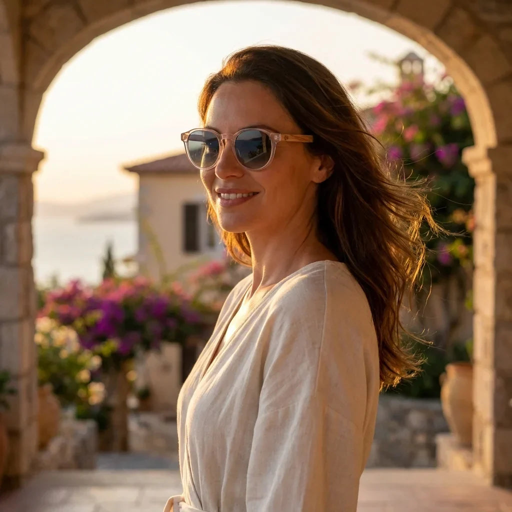 Galápagos geometric polarized sunglasses in bio-acetate and natural wood · ReFramed, photo 25 of 30