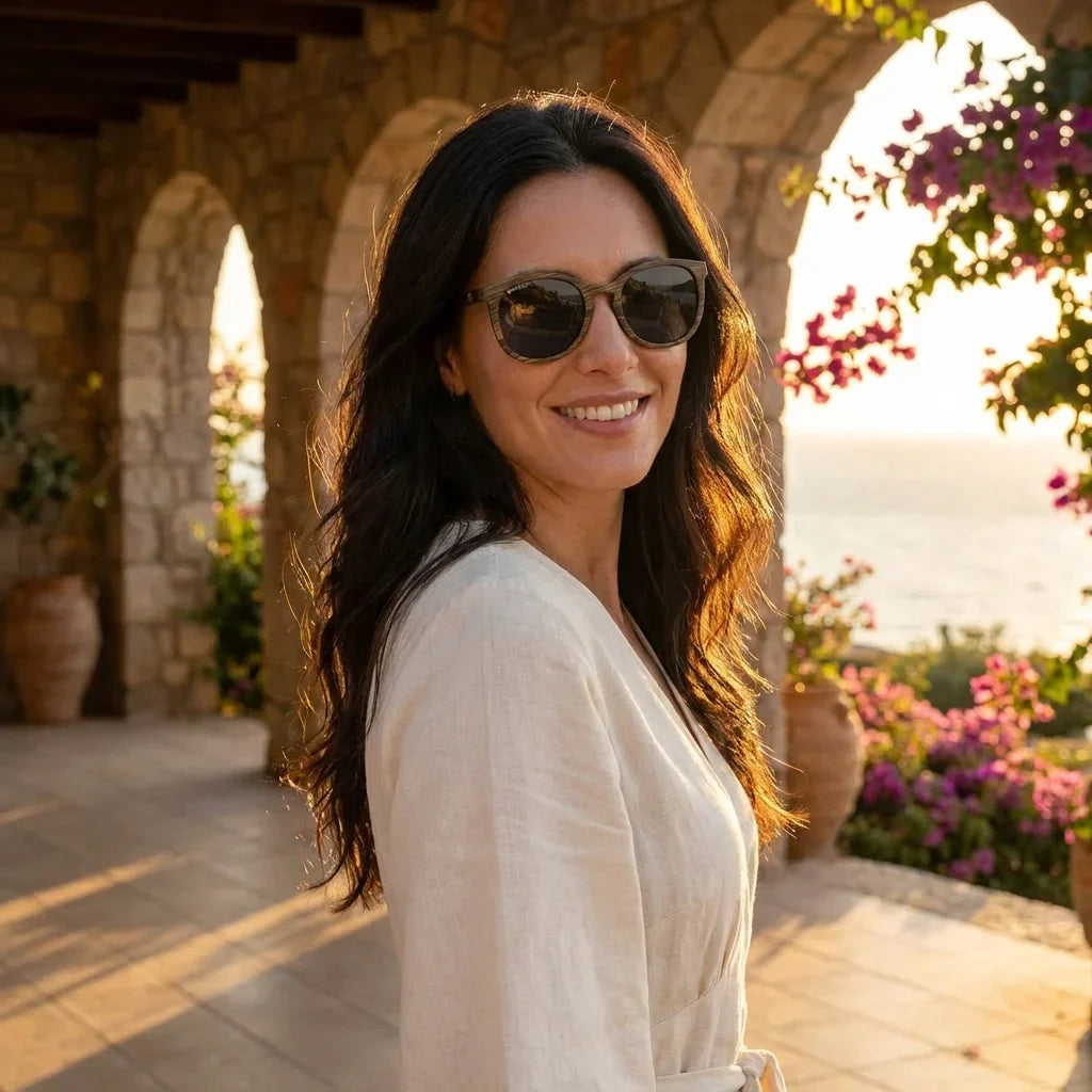 Meli Ebony round polarized sunglasses in recycled plastic and natural wood · ReFramed, photo 18 of 30