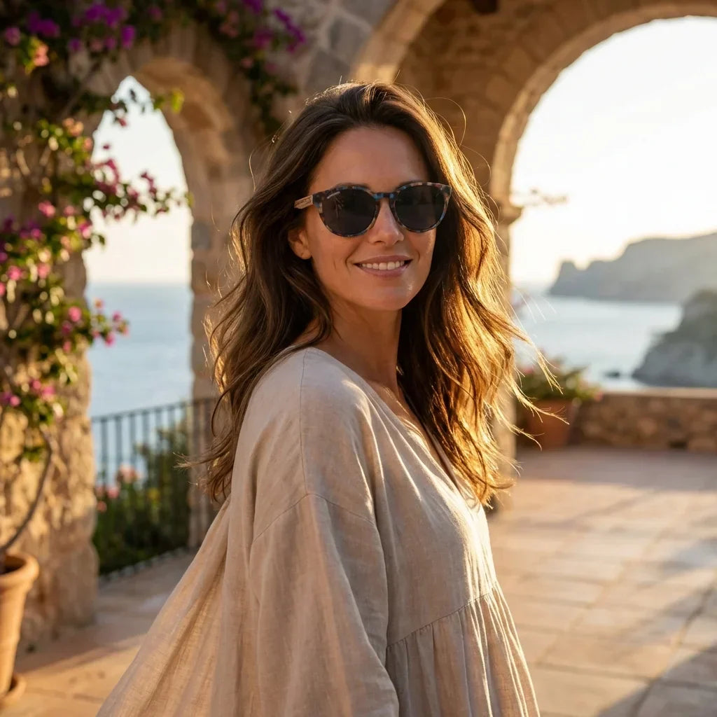 Chiloé 110 Carey round polarized sunglasses in bio-acetate and natural wood · ReFramed, photo 24 of 26