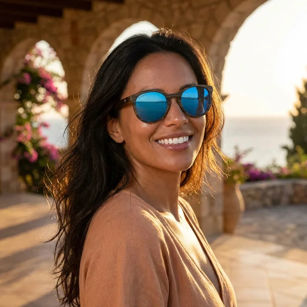 Meli Ebony round polarized sunglasses in recycled plastic and natural wood · ReFramed, photo 27 of 30