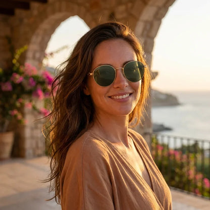 Harry Gold round sunglasses, stainless steel, bio-acetate and natural wood · ReFramed, photo 12 of 24