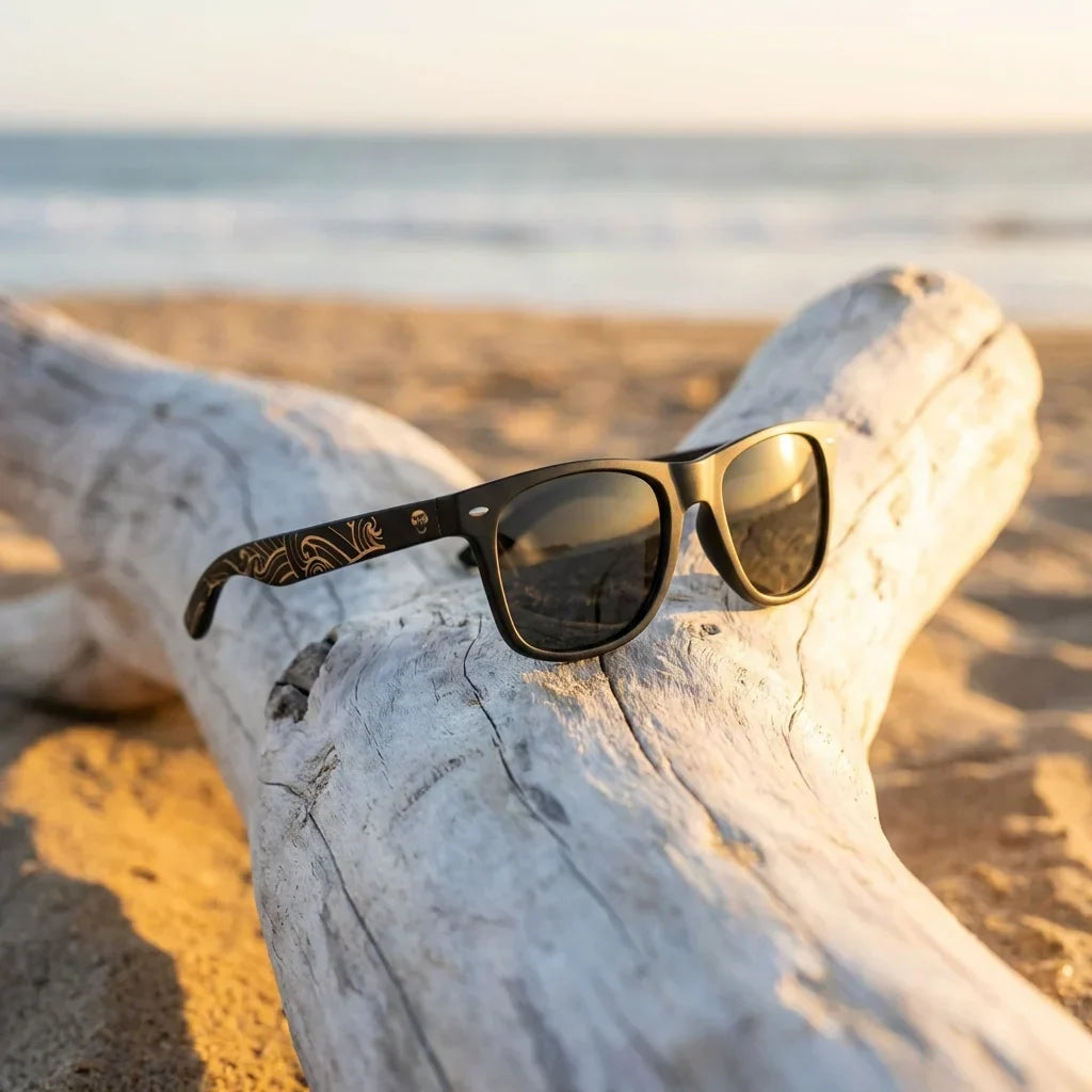 Acacia Dark Designer's wayfarer-style polarized sunglasses in recycled plastic · ReFramed, photo 9 of 30