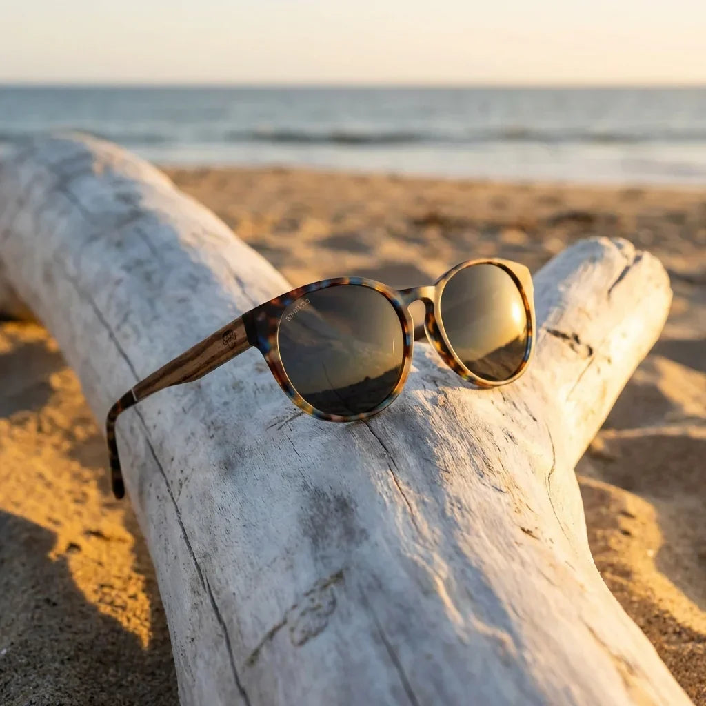 Chiloé 110 Carey round polarized sunglasses in bio-acetate and natural wood · ReFramed, photo 25 of 26