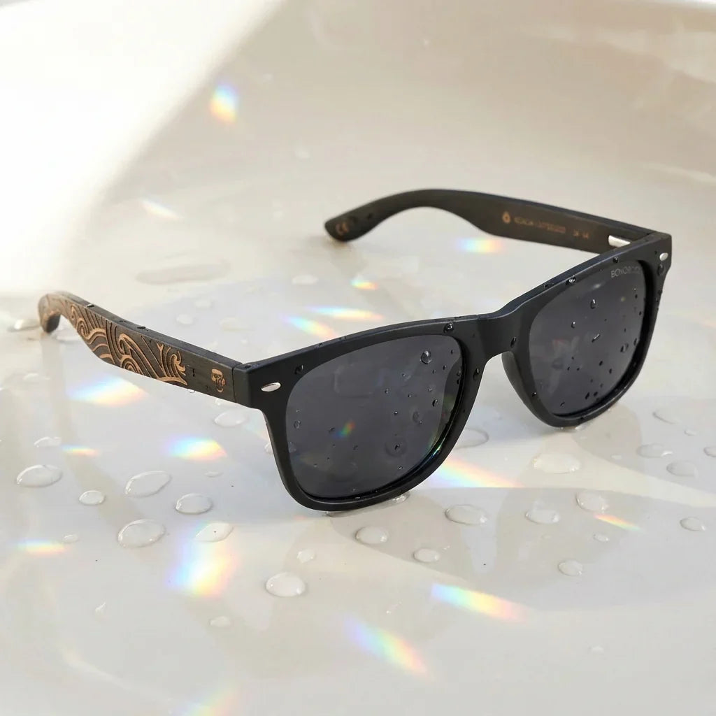 Acacia Dark Designer's wayfarer-style polarized sunglasses in recycled plastic · ReFramed, photo 18 of 30