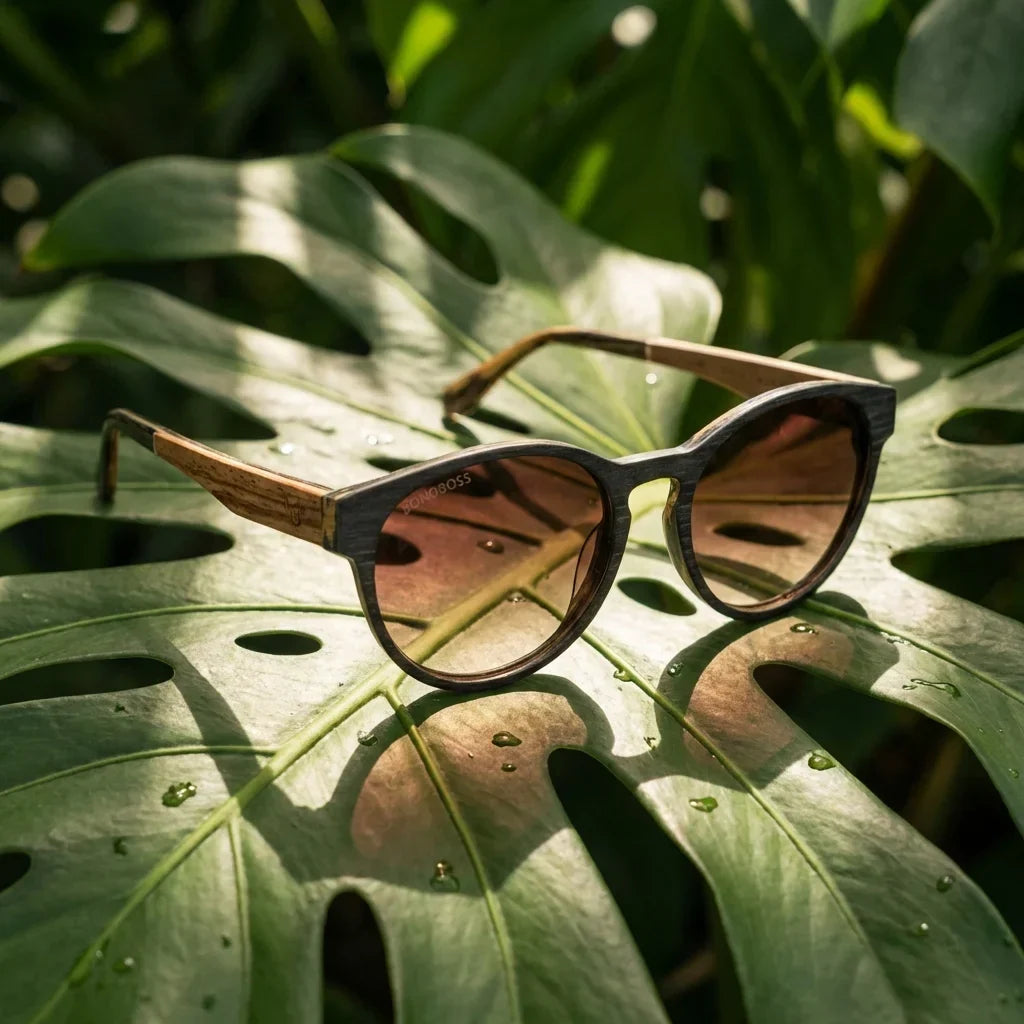 Chiloé 110 Wood round polarized sunglasses in bio-acetate and natural wood · ReFramed, photo 21 of 30