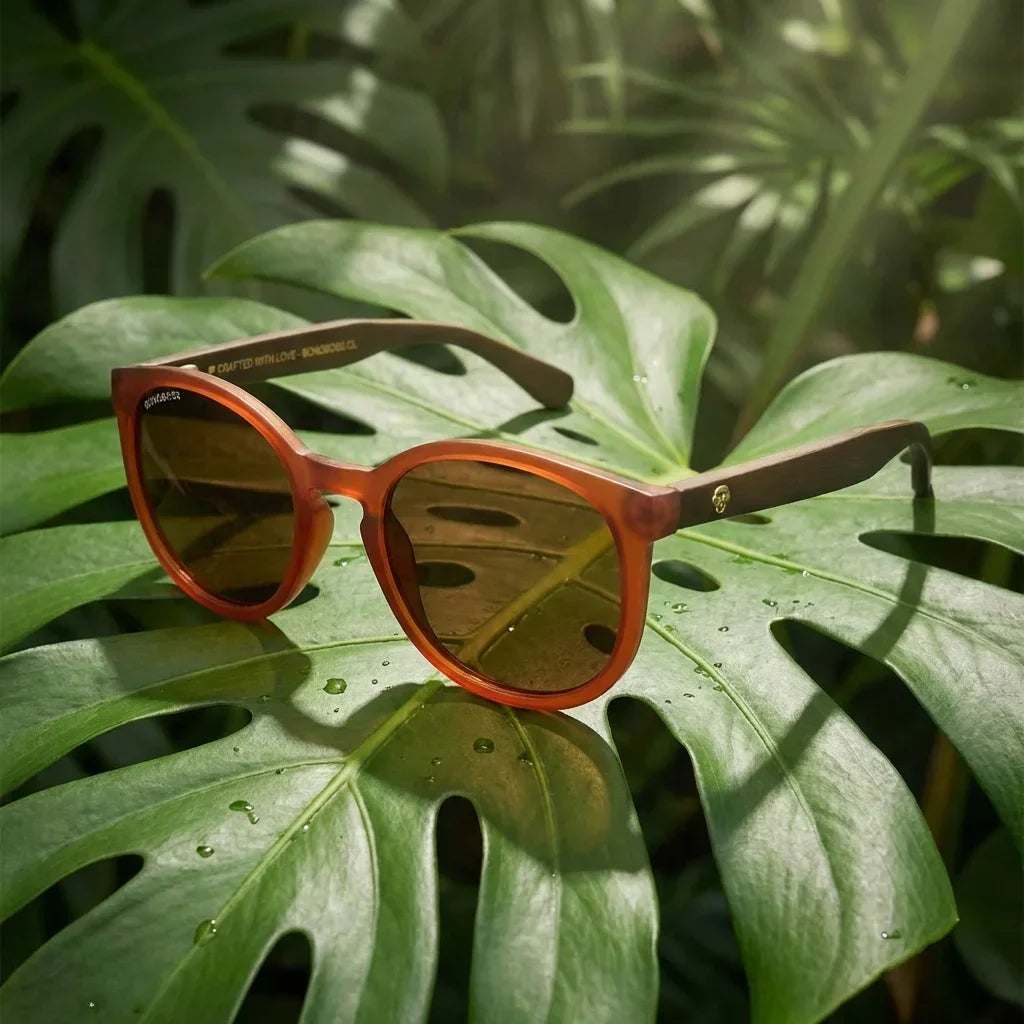 Meli Wine round polarized sunglasses in recycled plastic and natural wood · ReFramed, photo 25 of 30