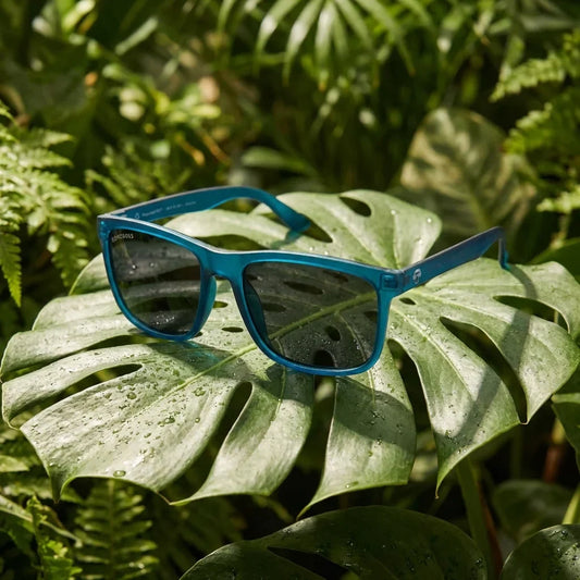 Rapanui RPET rectangular polarized sunglasses in recycled plastic, Light Ocean color · photo 1 of 30