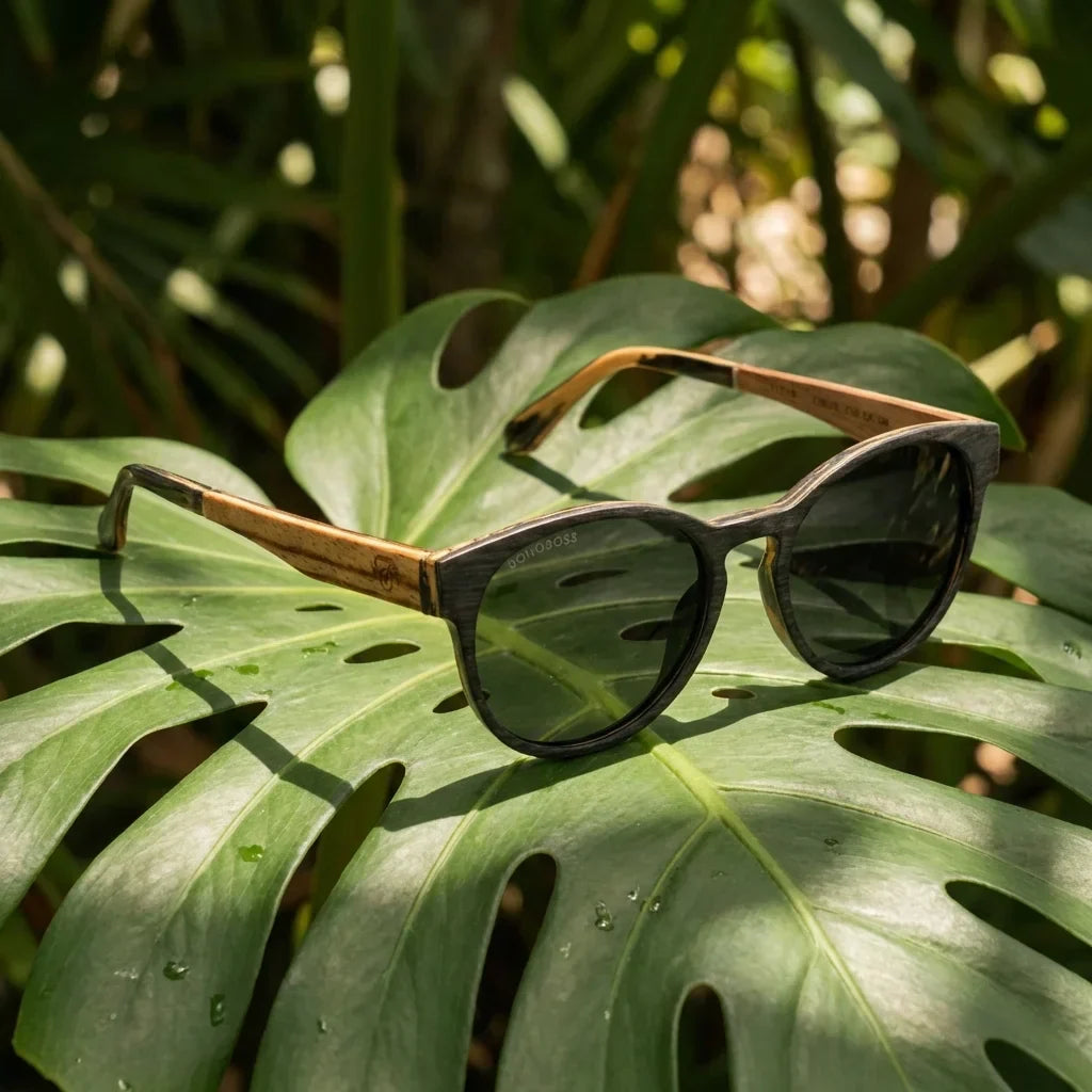 Chiloé 110 Wood round polarized sunglasses in bio-acetate and natural wood · ReFramed, photo 14 of 30