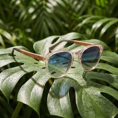 Galápagos geometric polarized sunglasses in bio-acetate and natural wood · ReFramed, photo 24 of 30
