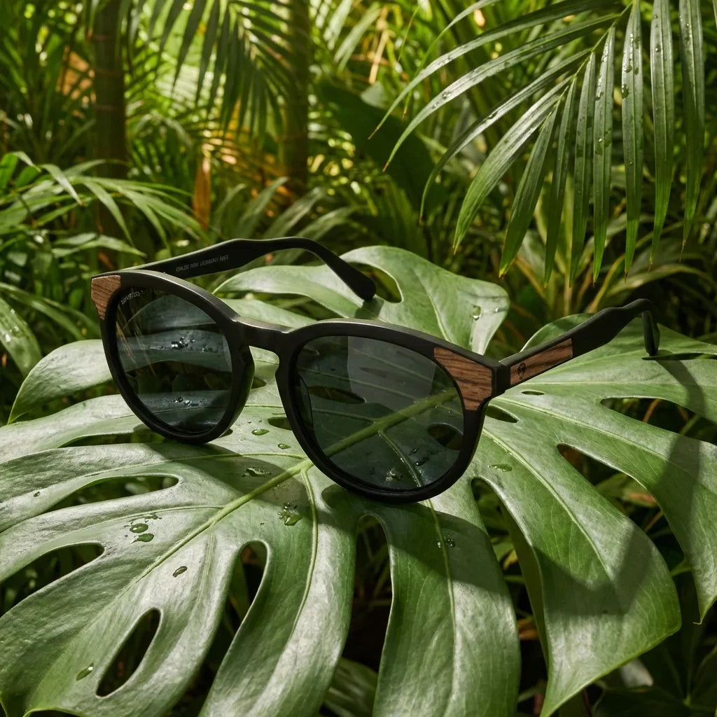 Chiloé 0084 round polarized sunglasses in bio-acetate and natural wood · ReFramed, photo 3 of 30