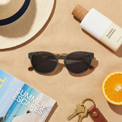 Chiloé 110 Wood round polarized sunglasses in bio-acetate and natural wood · ReFramed, photo 16 of 30