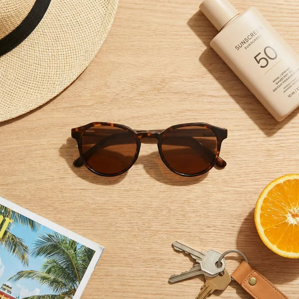 Galápagos geometric polarized sunglasses in bio-acetate and natural wood · ReFramed, photo 23 of 30