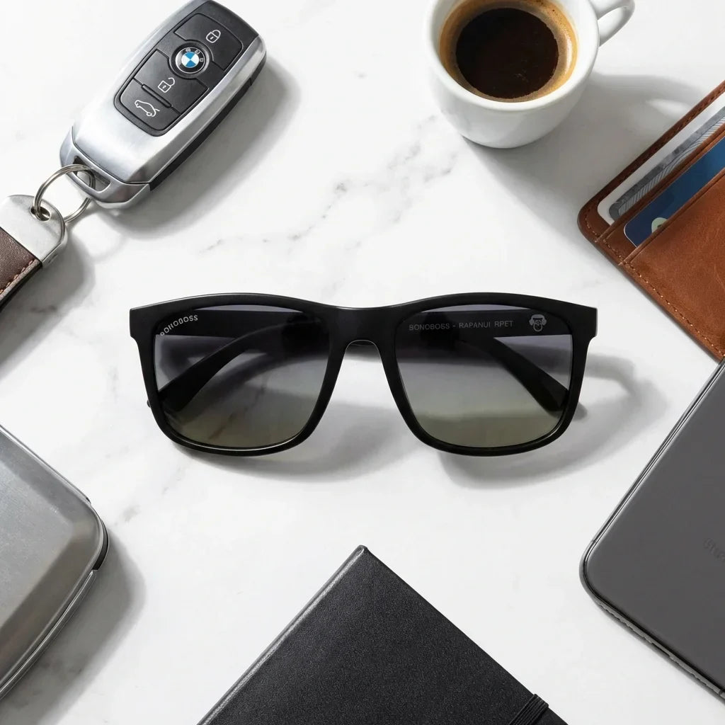 Rapanui RPET rectangular polarized sunglasses in recycled plastic · ReFramed, photo 6 of 30