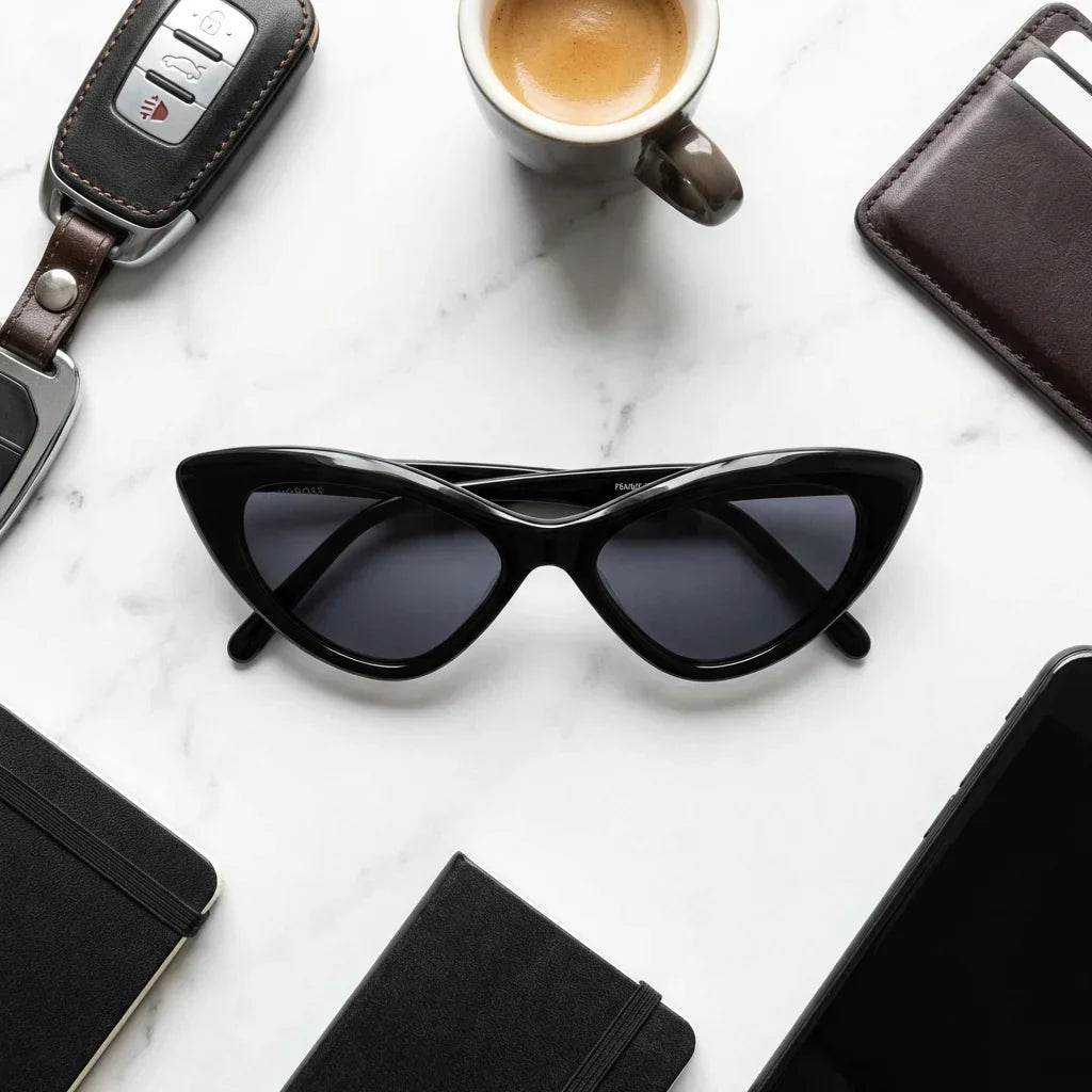 Femme Black cat eye polarized sunglasses in bio-acetate, size L · ReFramed, photo 11 of 15