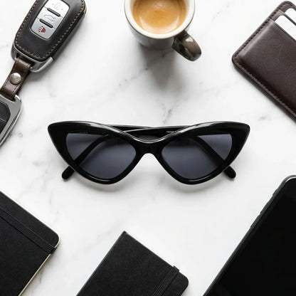 Femme Black cat eye polarized sunglasses in bio-acetate, size L · ReFramed, photo 11 of 15