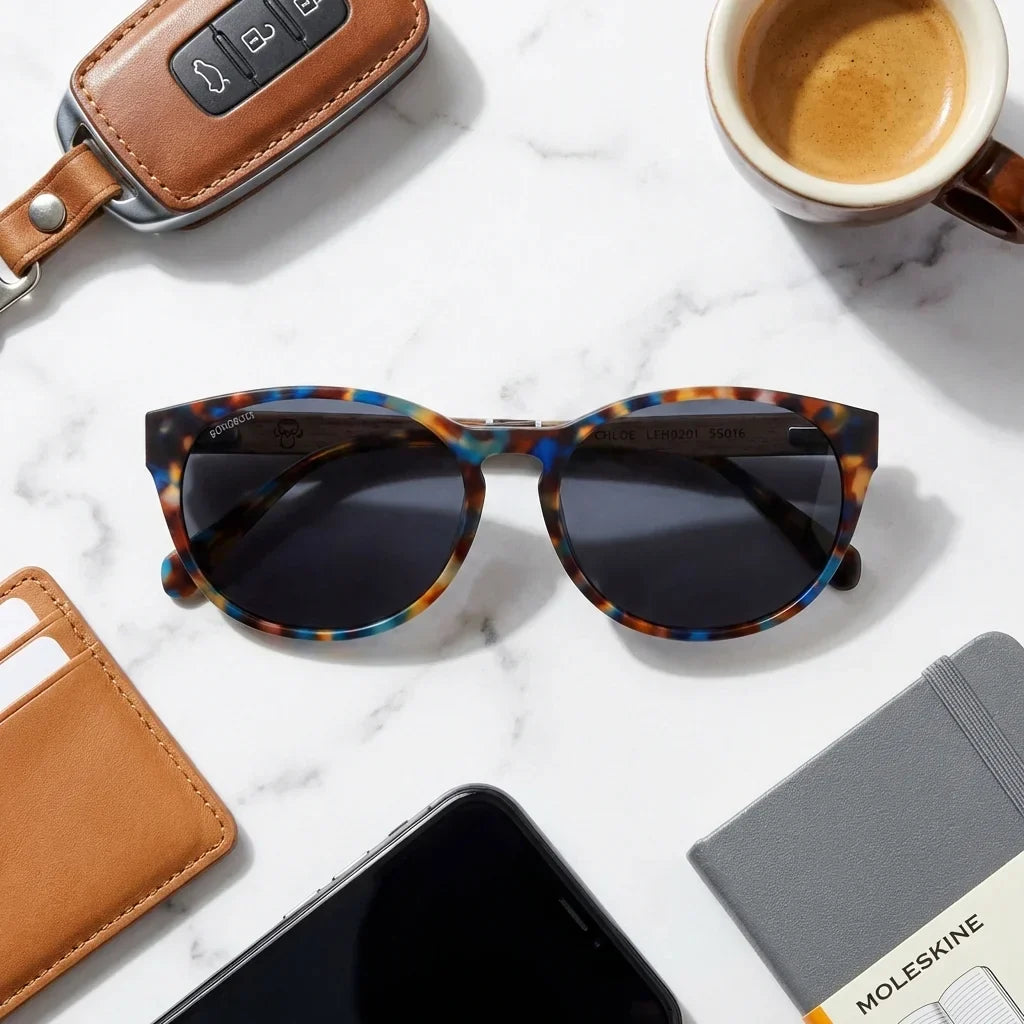 Chiloé 110 Carey round polarized sunglasses in bio-acetate and natural wood · ReFramed, photo 26 of 26
