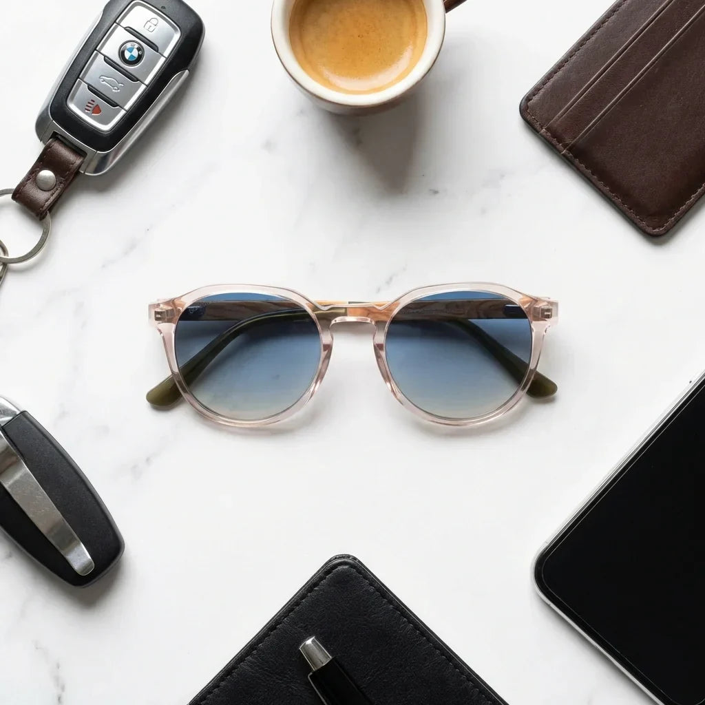 Galápagos geometric polarized sunglasses in bio-acetate and natural wood · ReFramed, photo 30 of 30