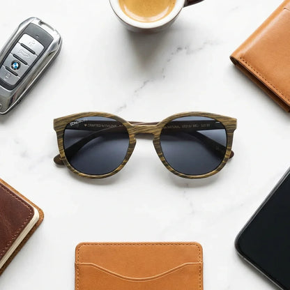 Meli Ebony round polarized sunglasses in recycled plastic and natural wood · ReFramed, photo 22 of 30