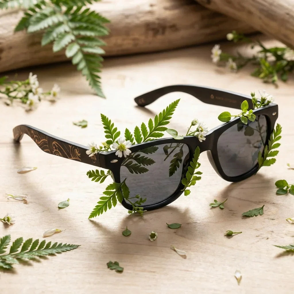 Acacia Dark Designer's wayfarer-style polarized sunglasses in recycled plastic · ReFramed, photo 19 of 30