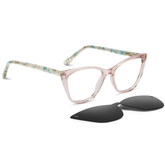 Amber cat eye eyeglass frames in bio-acetate with sun clip · ReFramed, photo 1 of 30