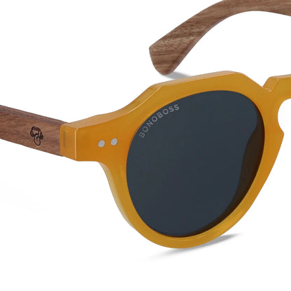 Angostura hexagonal polarized sunglasses with natural wood temples · ReFramed, photo 9 of 9