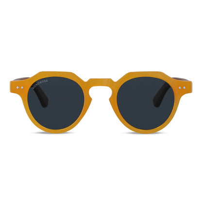 Angostura hexagonal polarized sunglasses with natural wood temples, Yellow color · photo 7 of 9