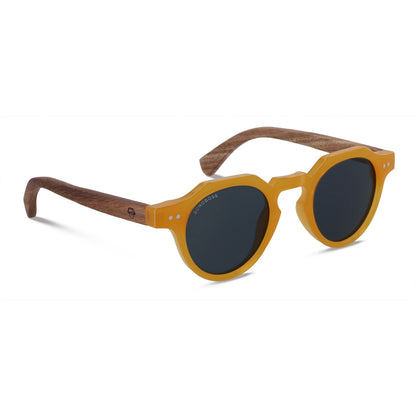 Angostura hexagonal polarized sunglasses with natural wood temples · ReFramed, photo 8 of 9
