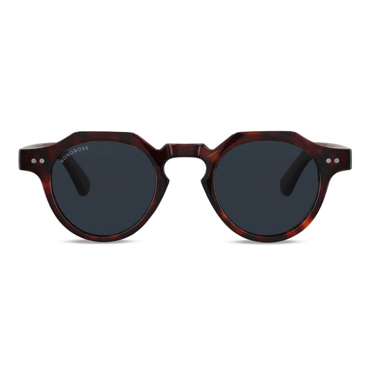 Angostura hexagonal polarized sunglasses with natural wood temples, Tortoise color · photo 1 of 9