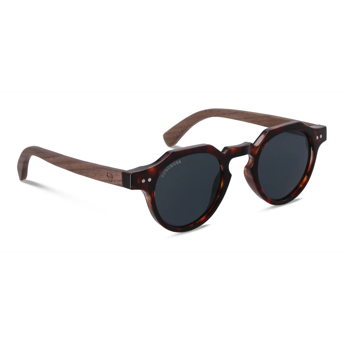 Angostura hexagonal polarized sunglasses with natural wood temples · ReFramed, photo 2 of 9