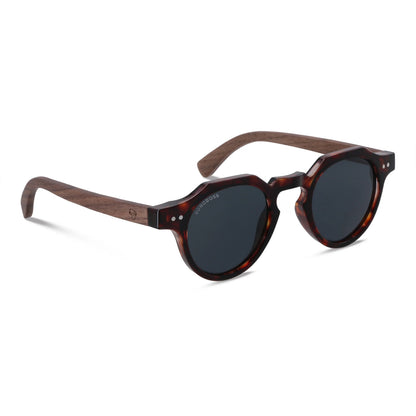 Angostura hexagonal polarized sunglasses with natural wood temples · ReFramed, photo 2 of 9