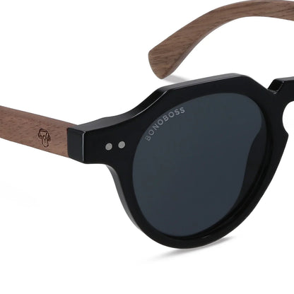 Angostura hexagonal polarized sunglasses with natural wood temples · ReFramed, photo 6 of 9