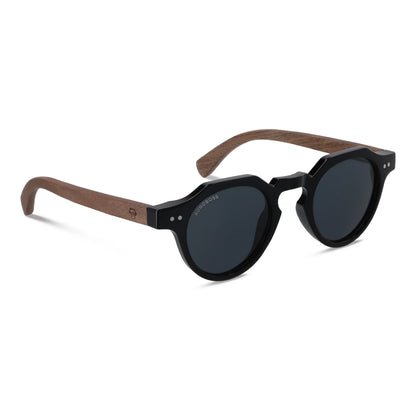 Angostura hexagonal polarized sunglasses with natural wood temples, Black color · photo 4 of 9