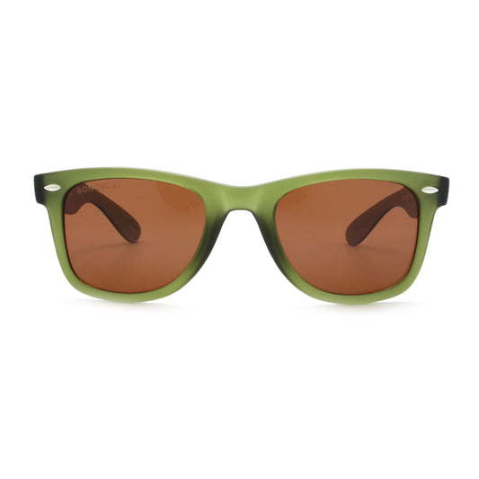 Acacia RPET Olive wayfarer-style polarized sunglasses in recycled plastic, Brown color · photo 1 of 30