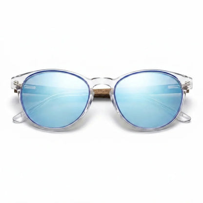 Chiloé 220 Blue round polarized sunglasses in bio-acetate and natural wood · ReFramed, photo 15 of 22