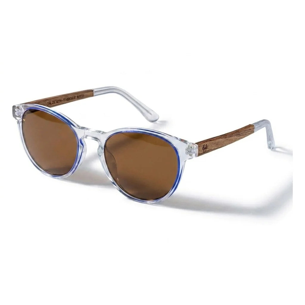Chiloé 220 Blue round polarized sunglasses in bio-acetate and natural wood · ReFramed, photo 1 of 22