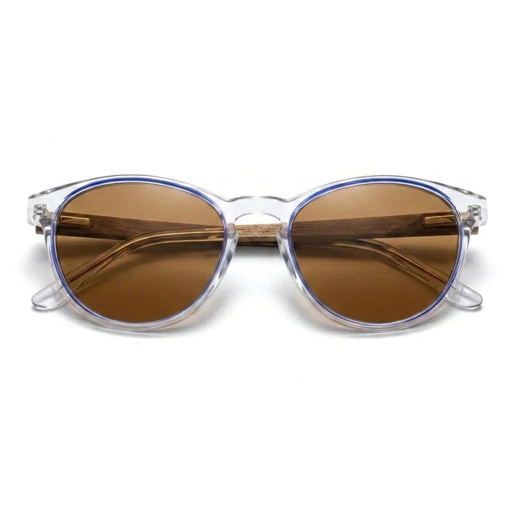 Chiloé 220 Blue round polarized sunglasses in bio-acetate and natural wood · ReFramed, photo 2 of 22