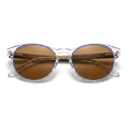 Chiloé 220 Blue round polarized sunglasses in bio-acetate and natural wood · ReFramed, photo 2 of 22