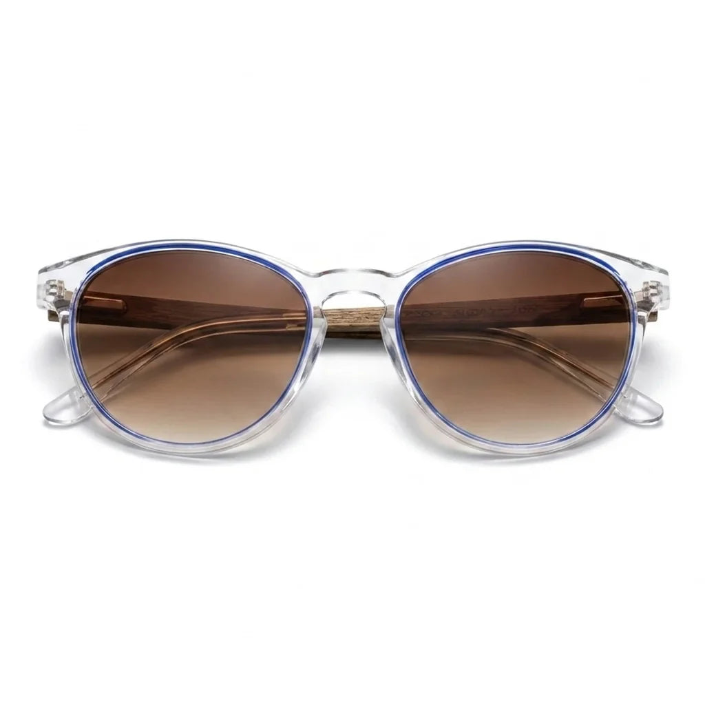 Chiloé 220 Blue round polarized sunglasses in bio-acetate and natural wood · ReFramed, photo 5 of 22