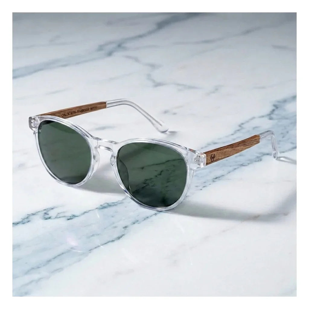 Chiloé 220 Blue round polarized sunglasses in bio-acetate and natural wood · ReFramed, photo 4 of 22