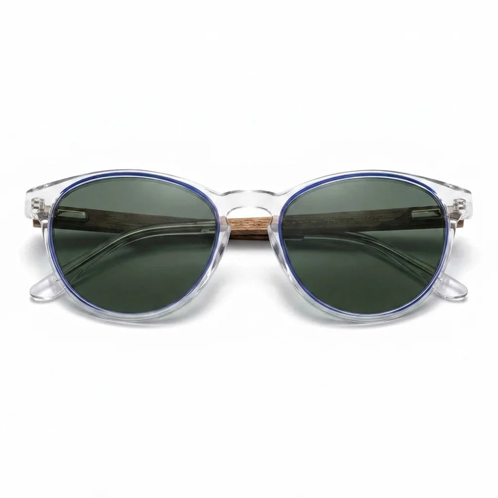 Chiloé 220 Blue round polarized sunglasses in bio-acetate and natural wood · ReFramed, photo 3 of 22