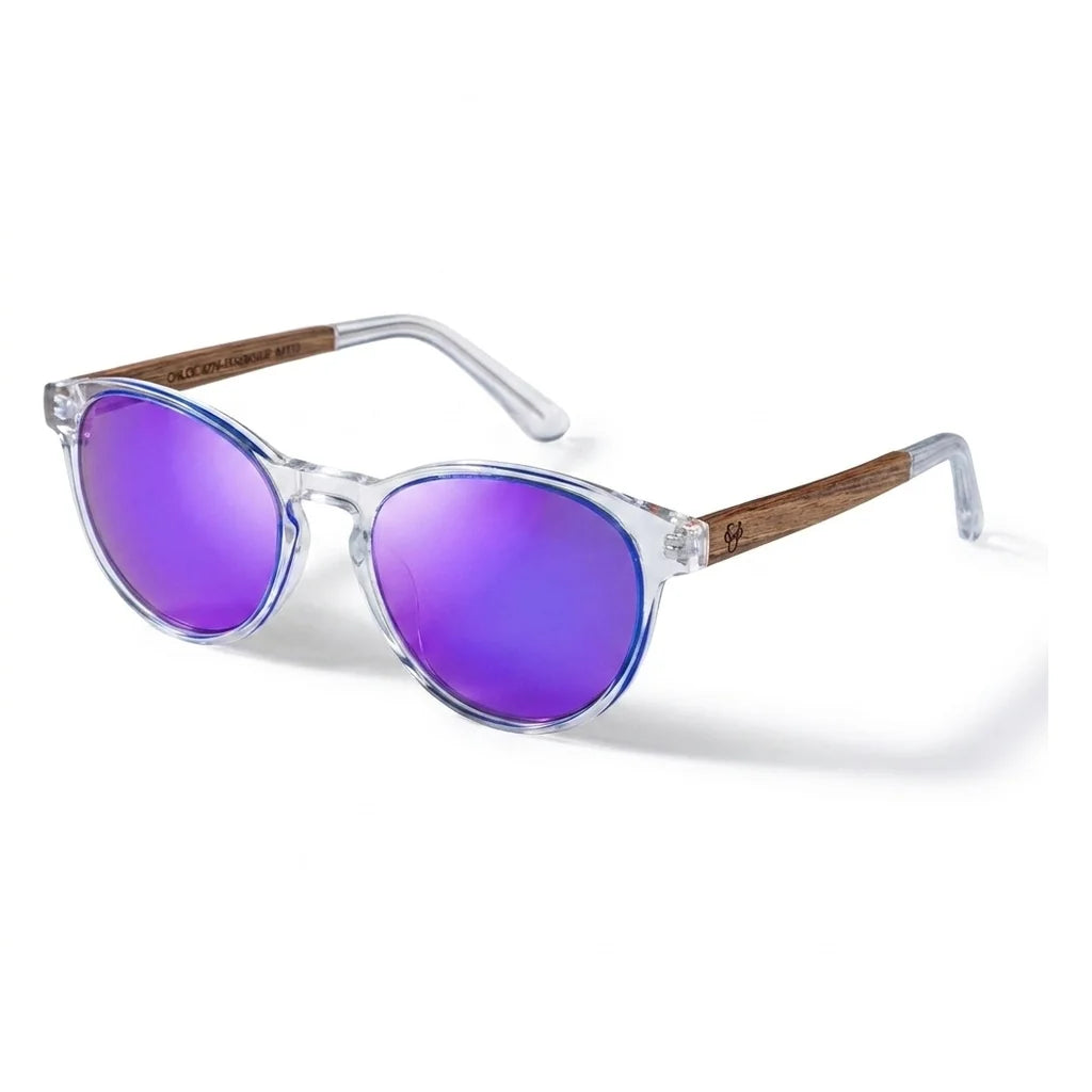 Chiloé 220 Blue round polarized sunglasses in bio-acetate and natural wood · ReFramed, photo 20 of 22