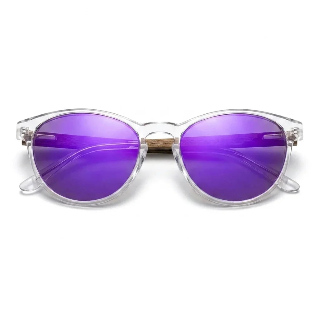 Chiloé 220 Blue round polarized sunglasses in bio-acetate and natural wood · ReFramed, photo 19 of 22