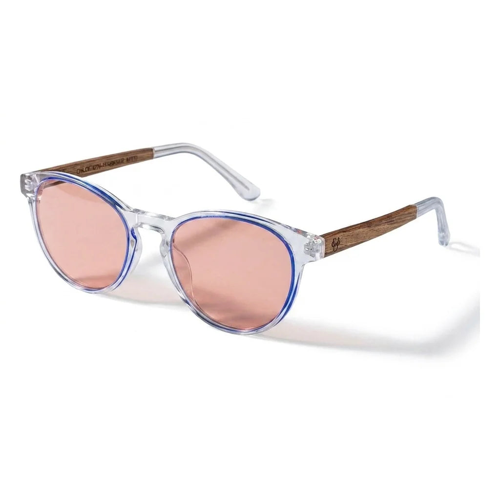 Chiloé 220 Blue round polarized sunglasses in bio-acetate and natural wood · ReFramed, photo 14 of 22
