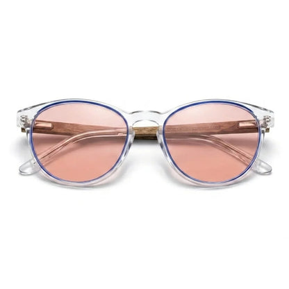 Chiloé 220 Blue round polarized sunglasses in bio-acetate and natural wood · ReFramed, photo 13 of 22