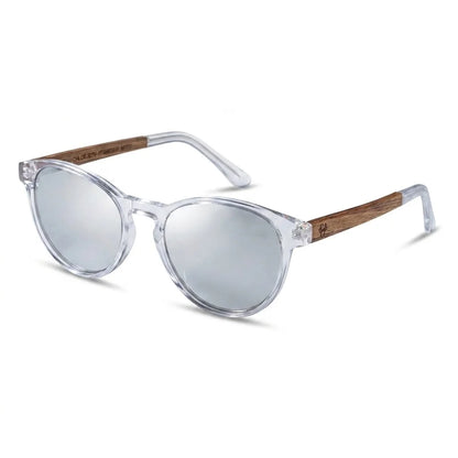 Chiloé 220 Blue round polarized sunglasses in bio-acetate and natural wood · ReFramed, photo 18 of 22