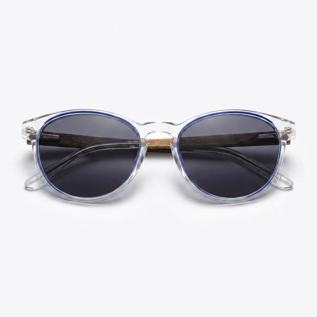 Chiloé 220 Blue round polarized sunglasses in bio-acetate and natural wood · ReFramed, photo 7 of 22